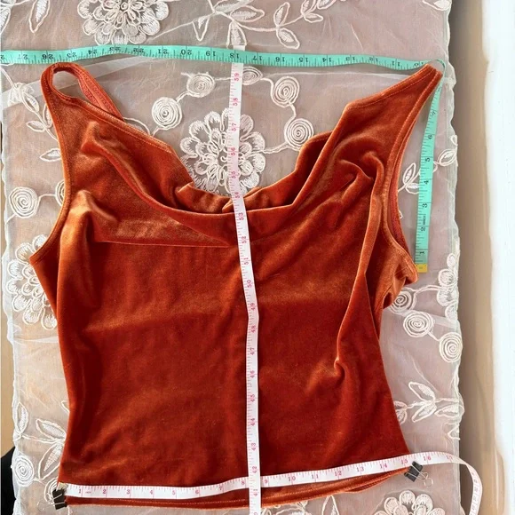 Striking Burnt Orange Velvet Cowl Neck Drape Top